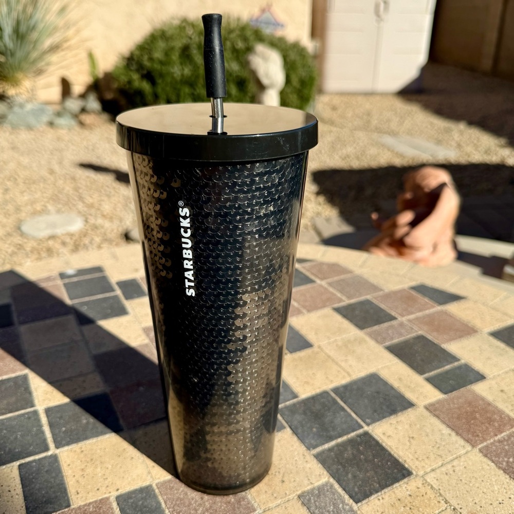 Starbucks Bling & sparkles silver & black sequins tumbler cold cup 24 oz - Picture 3 of 14